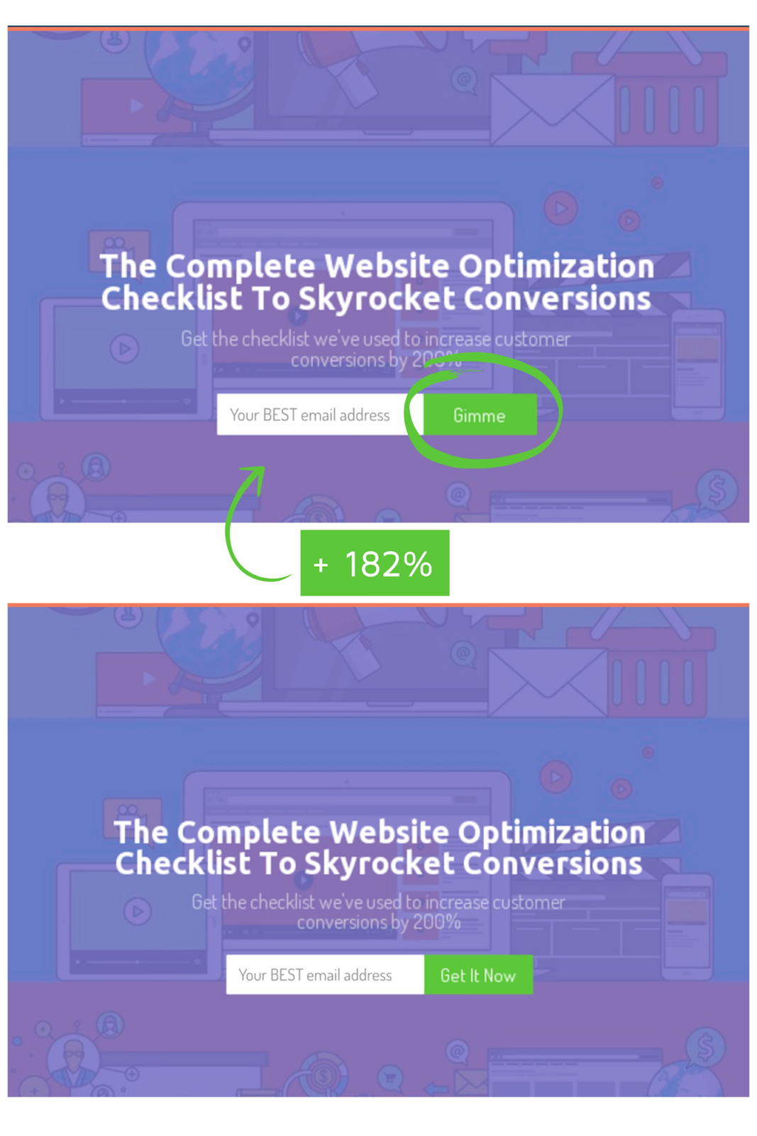 Screenshot showing comparison of different CTA buttons