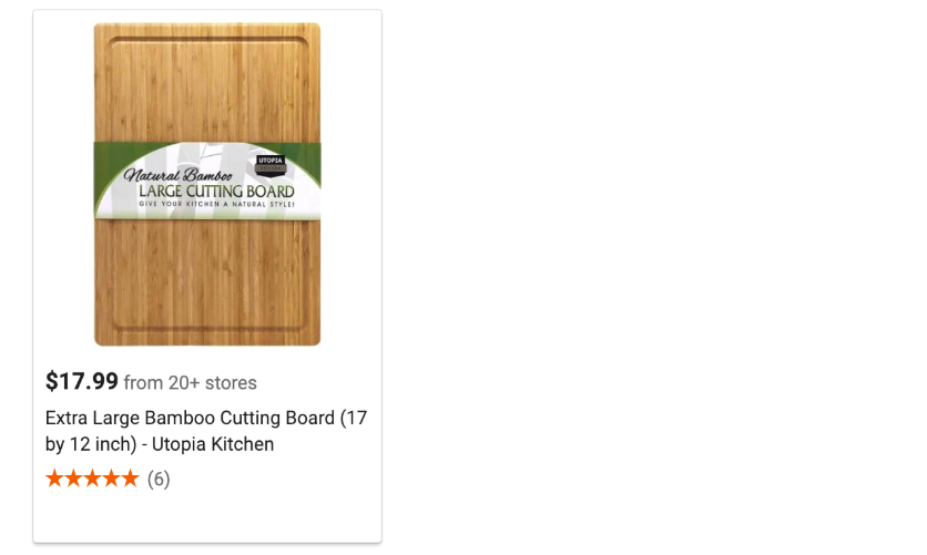 Screenshot of bamboo cutting board search result on Google Shopping