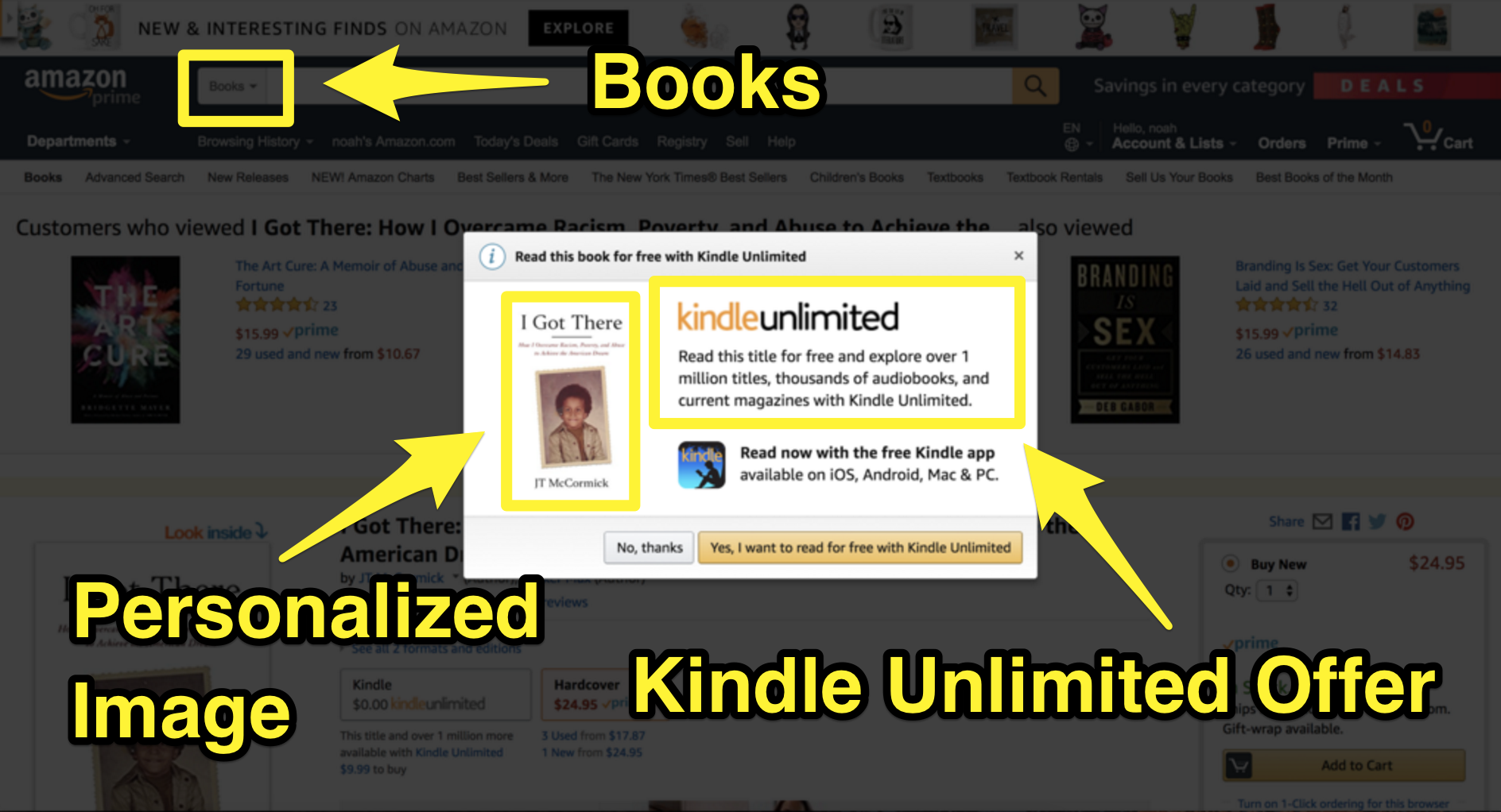 When you view a book with a Kindle version you ll immediately see a popup Amazon can do this using “Visibility Rules” so the popup only shows on book