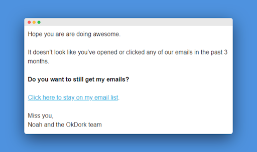 Screenshoot showing simple email newsletter
