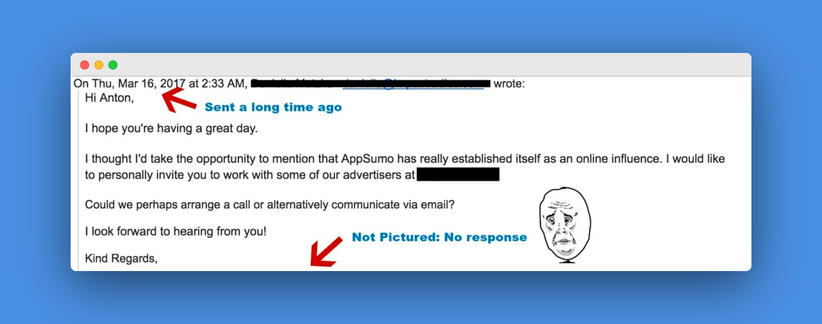 Failed cold email example