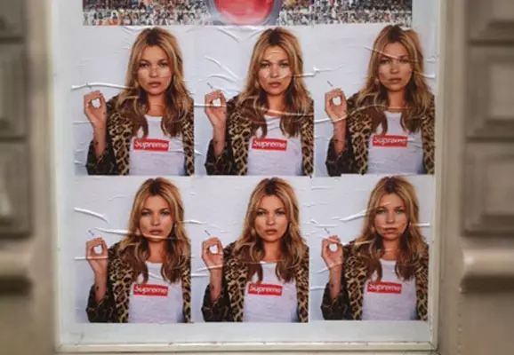 Kate Moss In Supreme x Louis Vuitton Box Logo T-Shirt