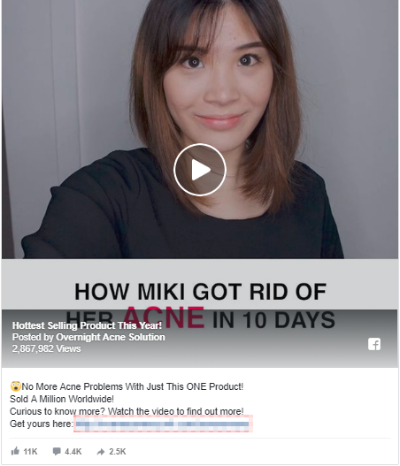 Screenshot showing a video content about acne