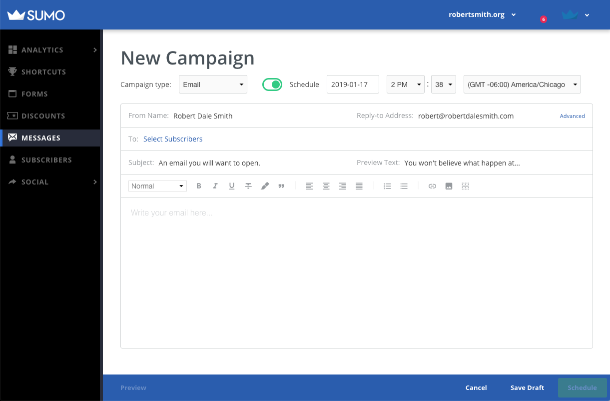 New Sumo email editor