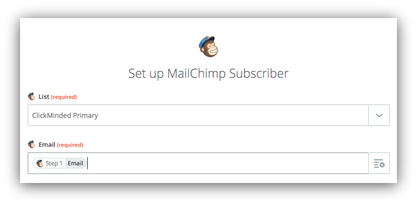 Screenshot of a menu on Zapier to set up a Mailchimp subscriber