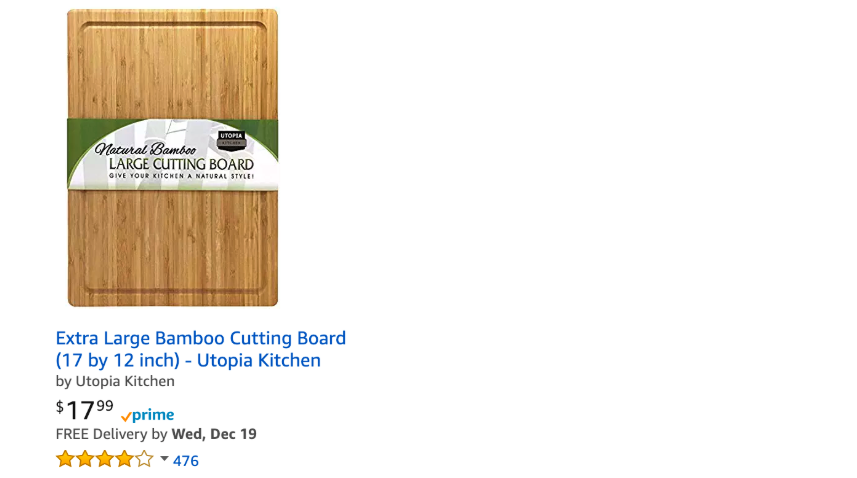 Screenshot of bamboo cutting board search result on Amazon